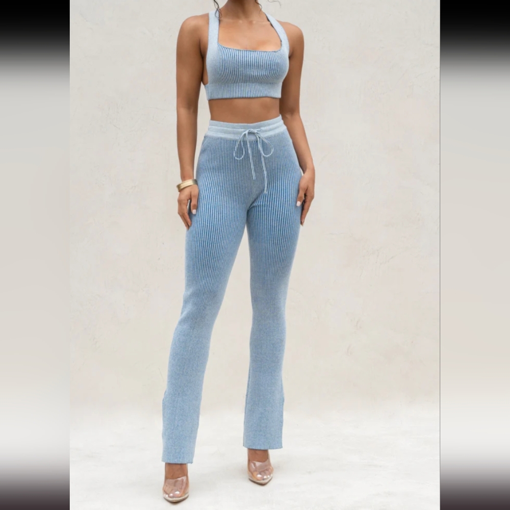 JLUXLABEL Light Blue Ribbed Straight-Leg Knit Pants